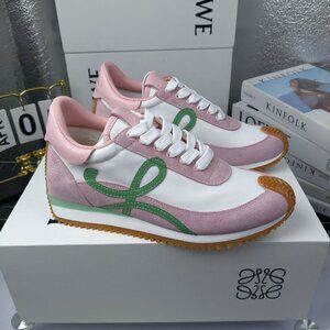 Loewe Flow Runner Suede Trimmed Sneakers White Pink